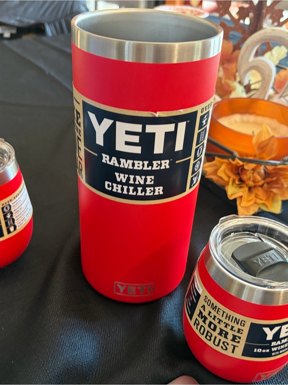 Yeti Red Rambler Wine Chiller - Insulated Stainless Trim